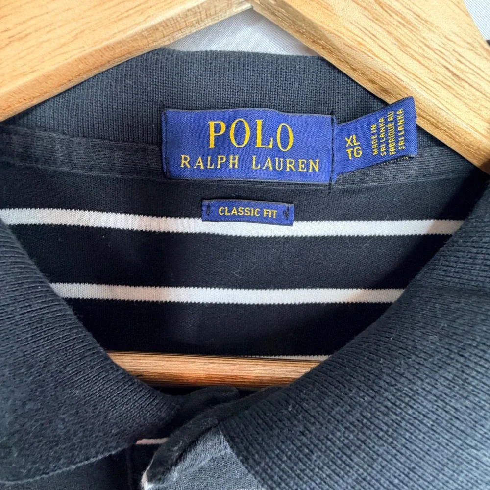 Polo Ralph Lauren Mens XL Classic Fit Striped Polo Shirt Black White Red Pony